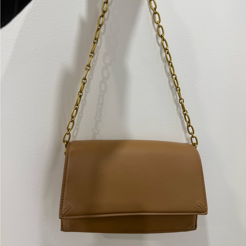 Zara Tan Gold Crossbody Bag with Chain Strap
